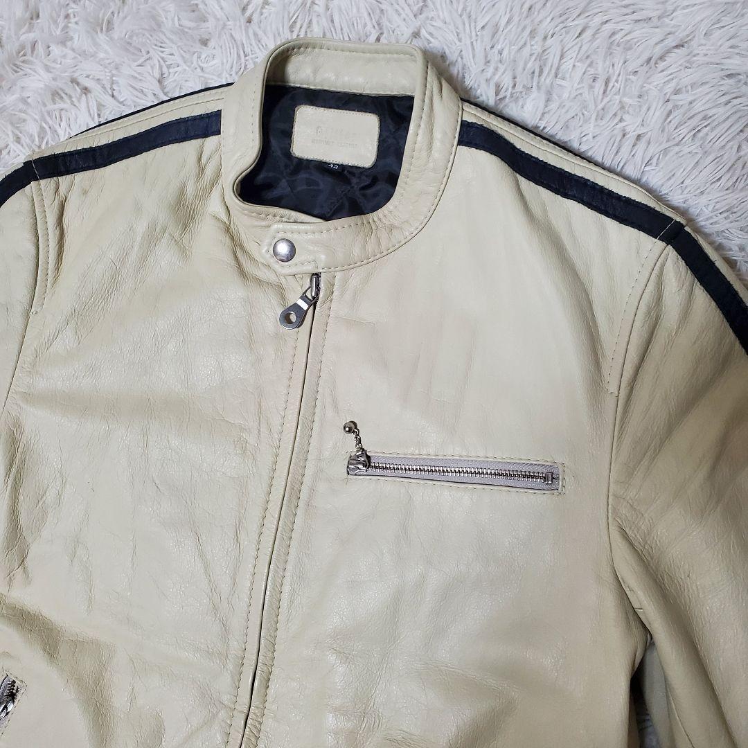 美品 Glitter シングルライダース 本革 アイボリー 42