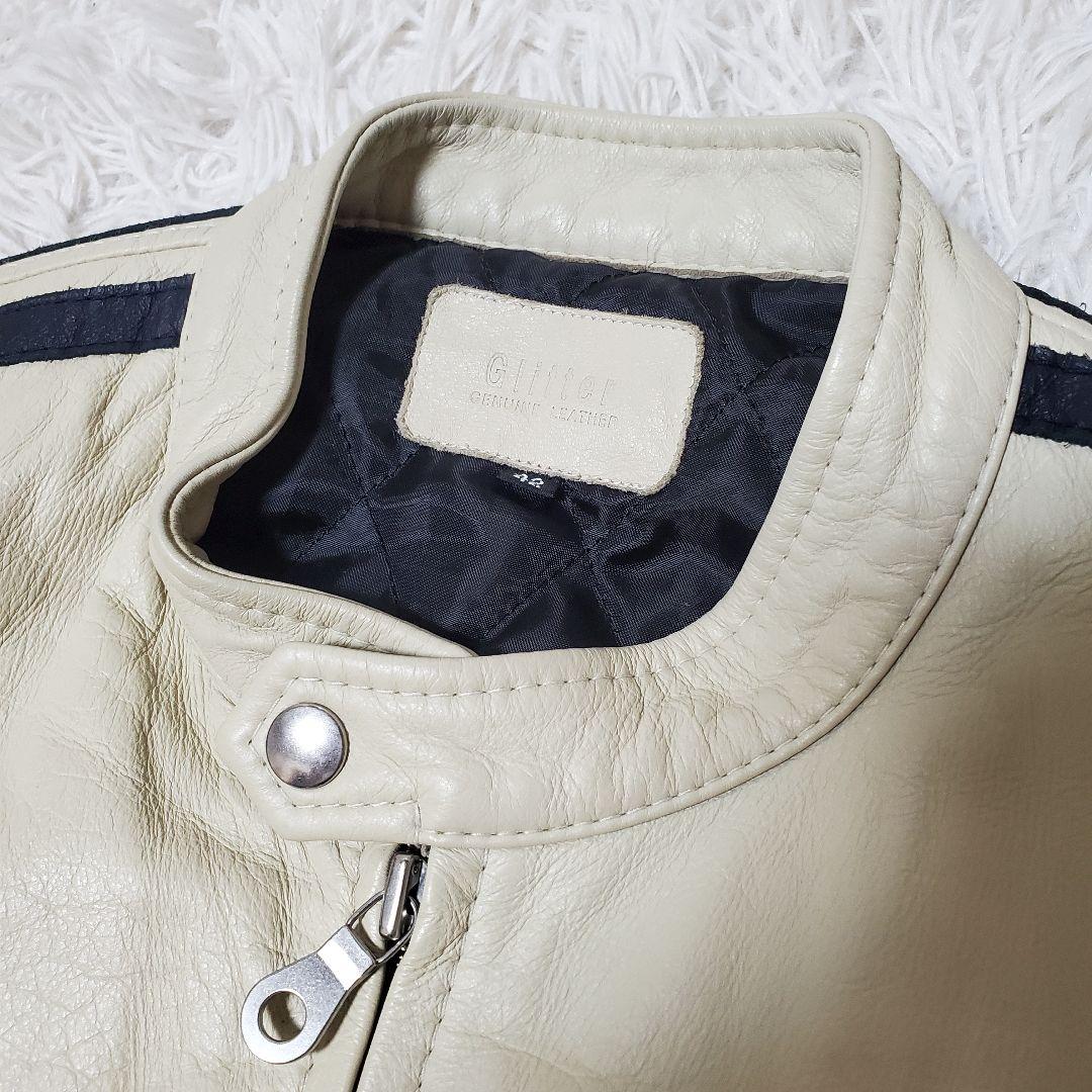 美品 Glitter シングルライダース 本革 アイボリー 42