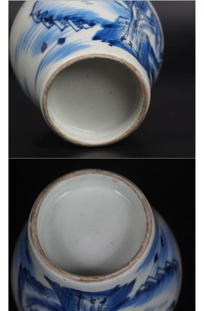 送料無料　旧家蔵出　江戸時代　山水高士図壺　木箱付