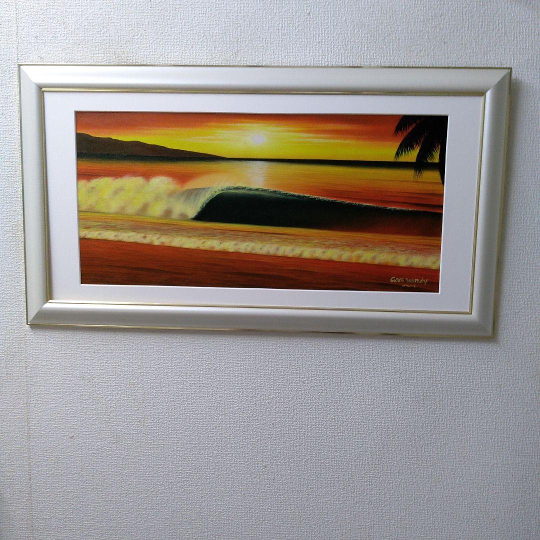 肉質油絵　横　特寸法　海　波　額装仕上げ品