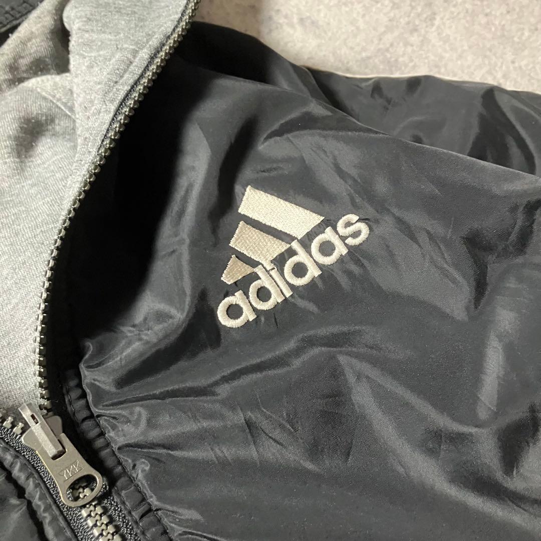 00sadidasリバーシブル刺繍ナイロンスウェットパーカーパフォーマンスロゴ黒