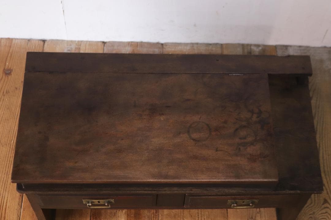 レトロ 文机 ローテーブル 座卓 帳場机 跳ね上げ天板 無垢材 引き出し 2杯