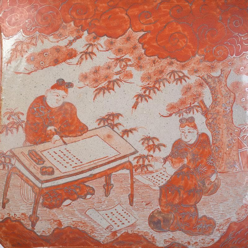 masa　古九谷赤絵銀彩　人物文皿　二種　十客　時代箱付　F　R9004B