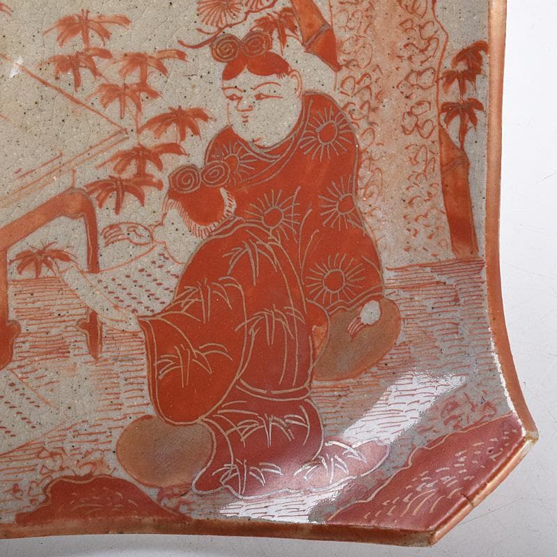 masa　古九谷赤絵銀彩　人物文皿　二種　十客　時代箱付　F　R9004B