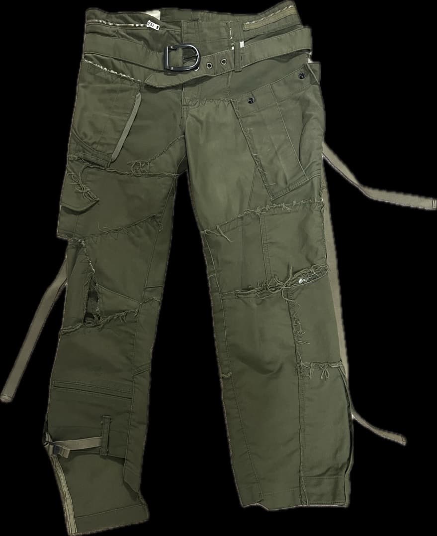 オリーブ パッチワーク カーゴパンツ