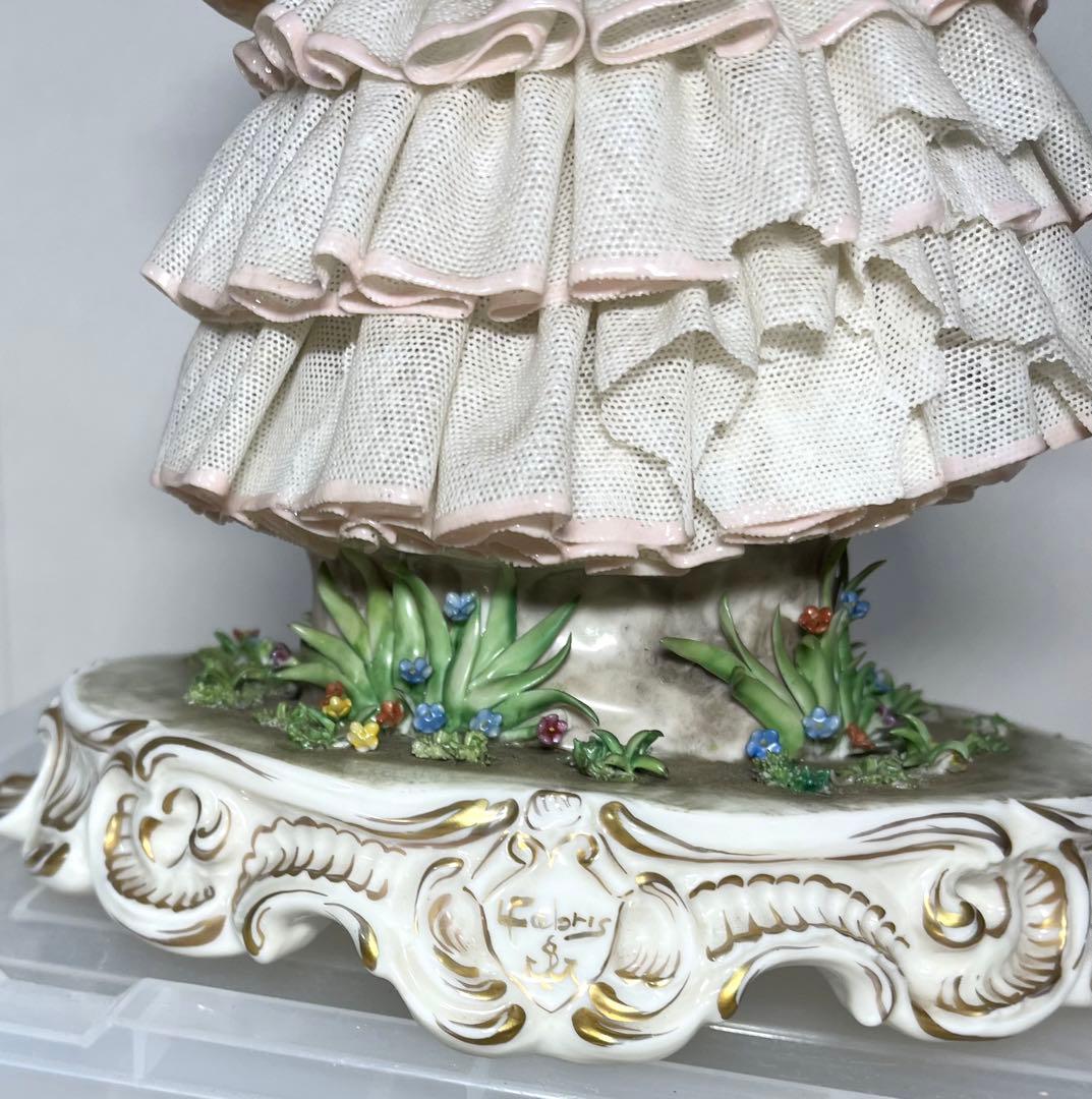 ルイージファブリス☆陶磁器レース人形 花籠を抱える貴婦人 イタリア製