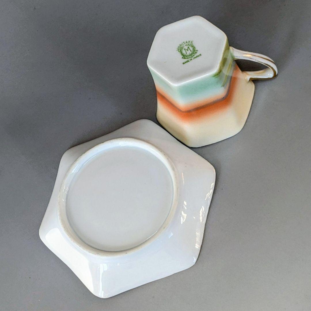 オールドノリタケ 金彩湖畔風景図　六角形ヘキサゴン　キャビネットカップ＆ソーサー