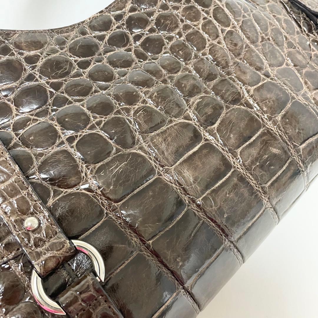 JRA認定 クロコダイル レザー ハンドバッグ ブラウン バッグ 本革 クロコ