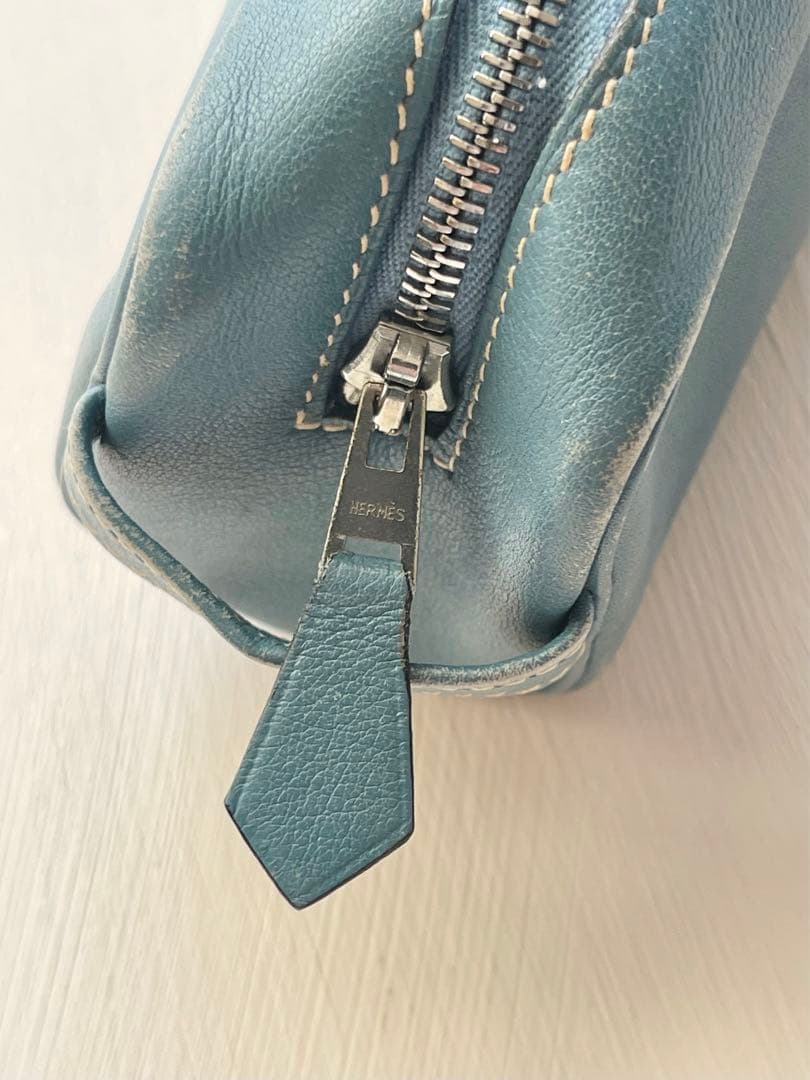 HERMES エルメス レザー ペンケース ポーチ ブルー系 シルバー金具