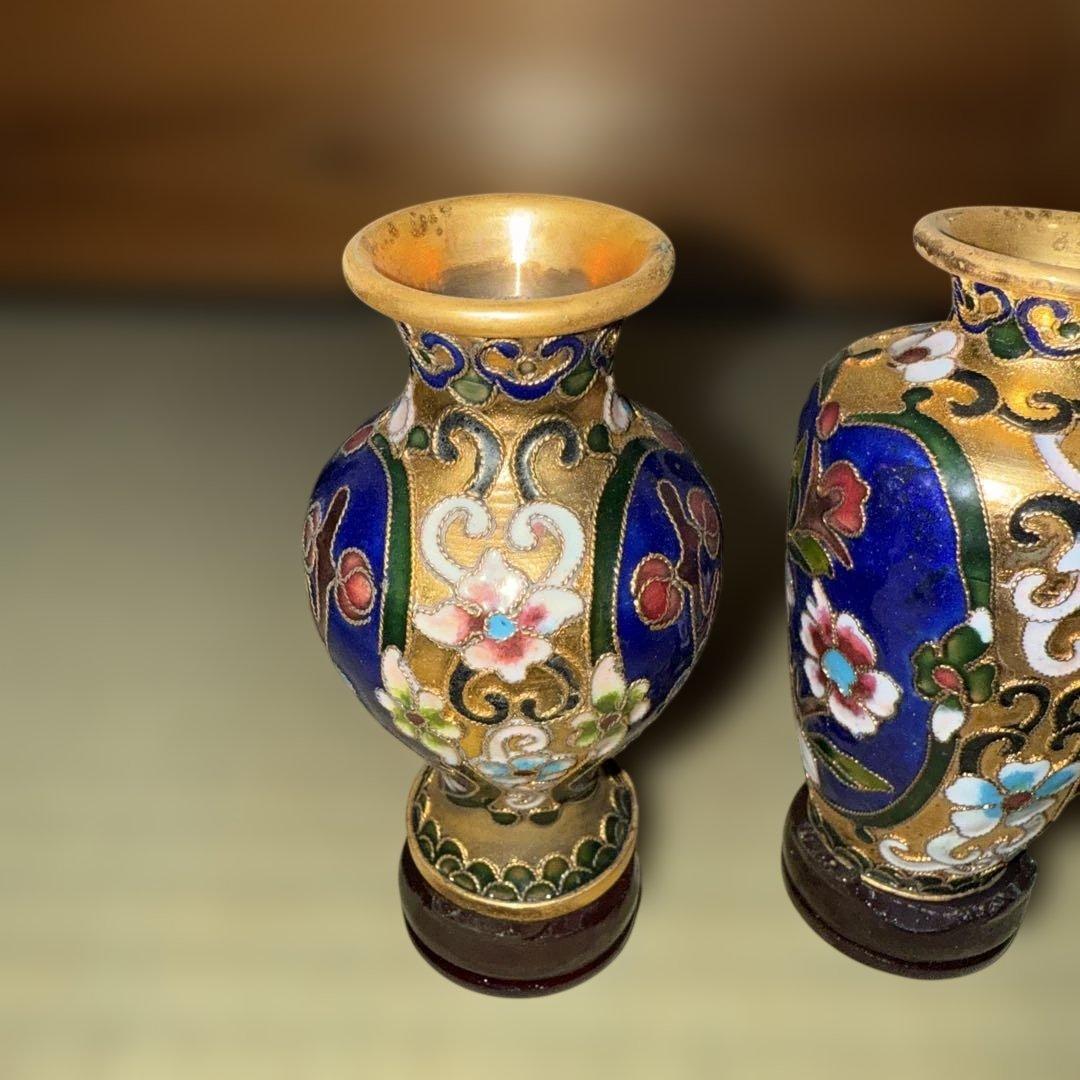 骨董品 エナメル装飾の金属花瓶セット 5点