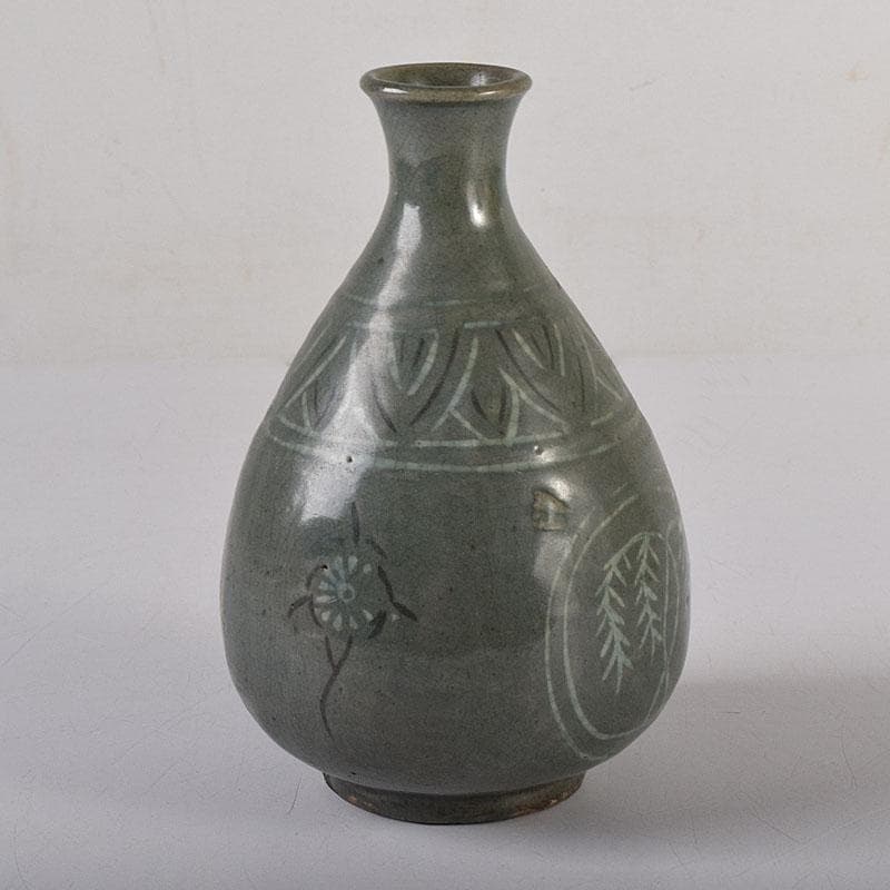 李朝　高麗青磁　象嵌花文　徳利　V　R7994