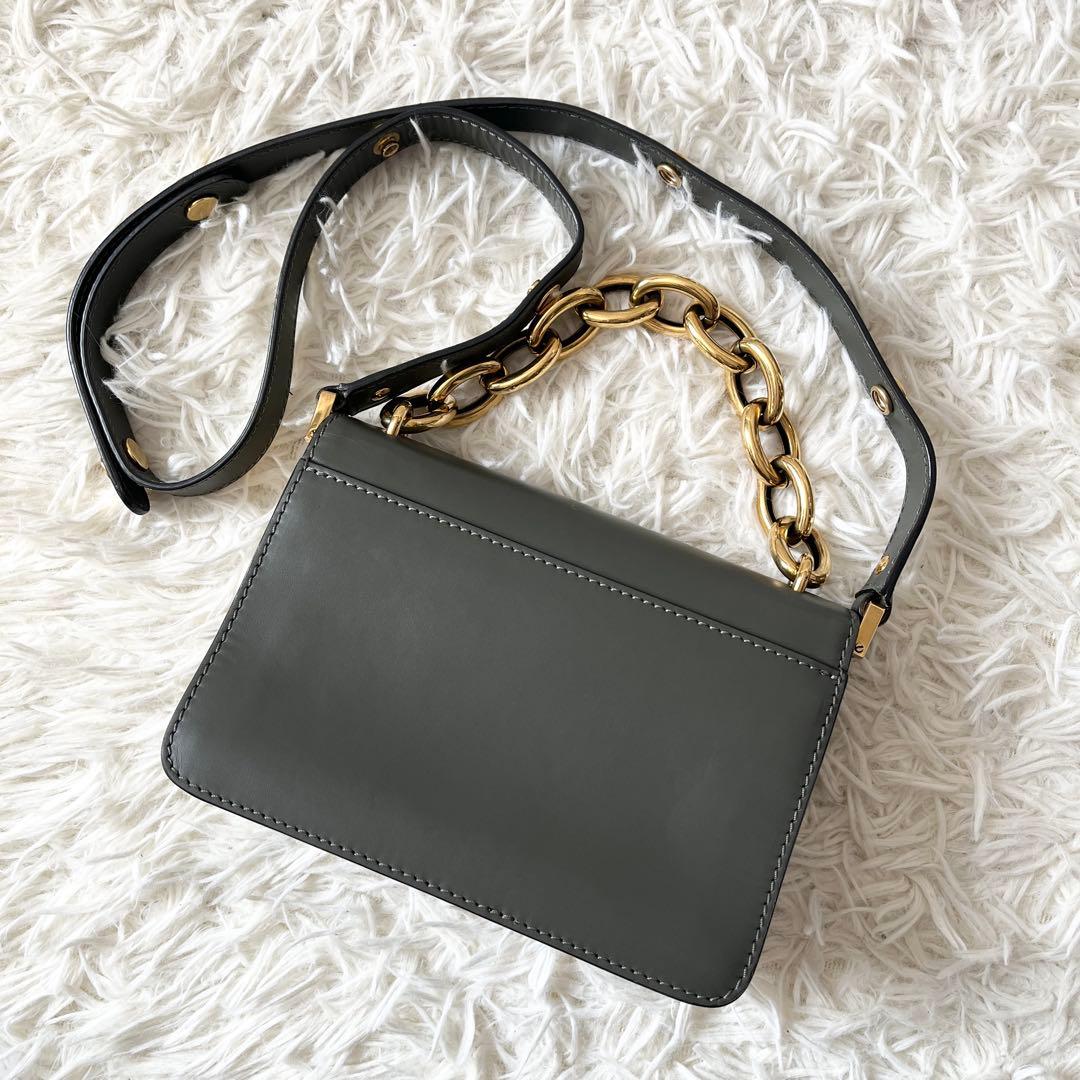 マルニ　トランク ミニ　チェーン　2way　ショルダーバッグ　レザー　グレー