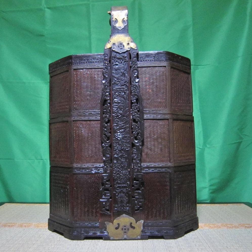 骨董　おかもち　岡持ち 木製三段