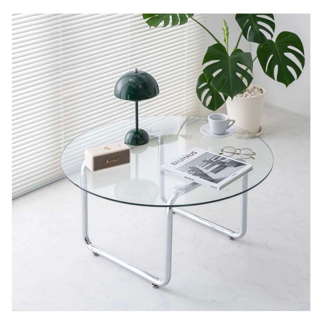 韓国風　円形ガラステーブル 80cm