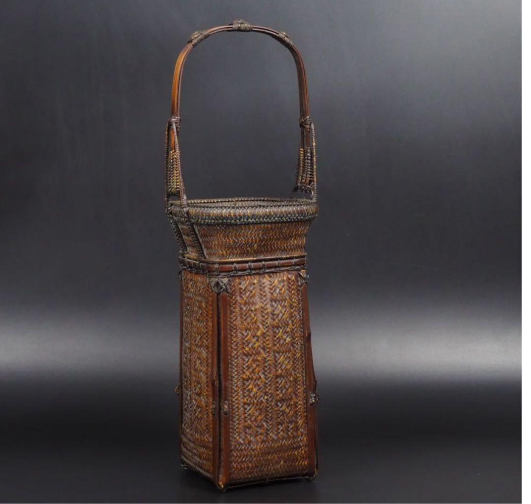 送料無料　竹細工　竹製花籠　花入れ　華道具茶道具　検/花器竹編竹製竹籠 花入