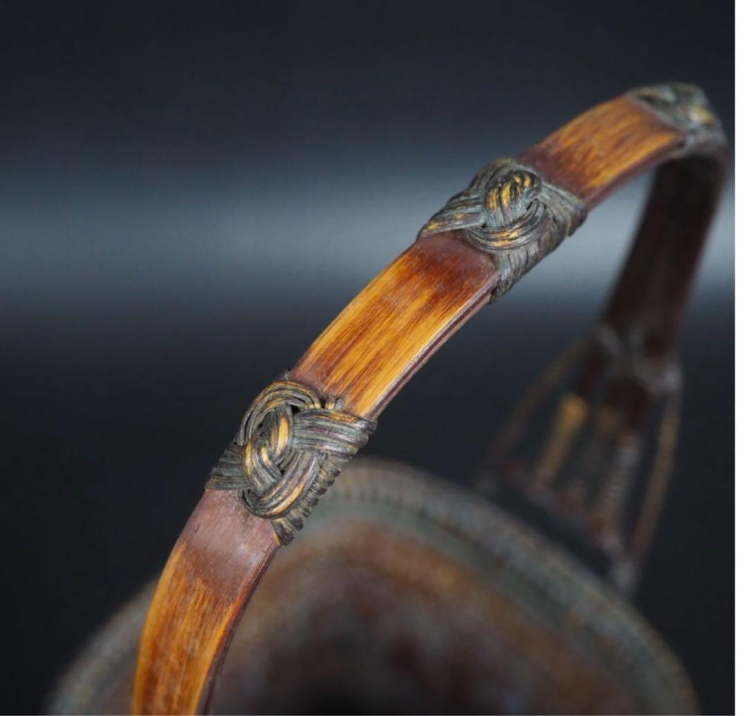 送料無料　竹細工　竹製花籠　花入れ　華道具茶道具　検/花器竹編竹製竹籠 花入