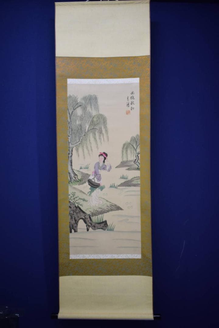 真作/青藤/西施図/美人画/中国古代四大美女/中国画/布袋屋掛軸HJ-771