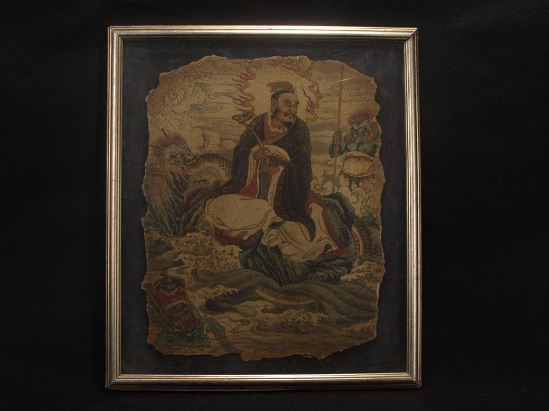 中国唐時代　敦煌莫高窟壁画 彩絵　人物像 発掘品古美術 AK1774A1-4