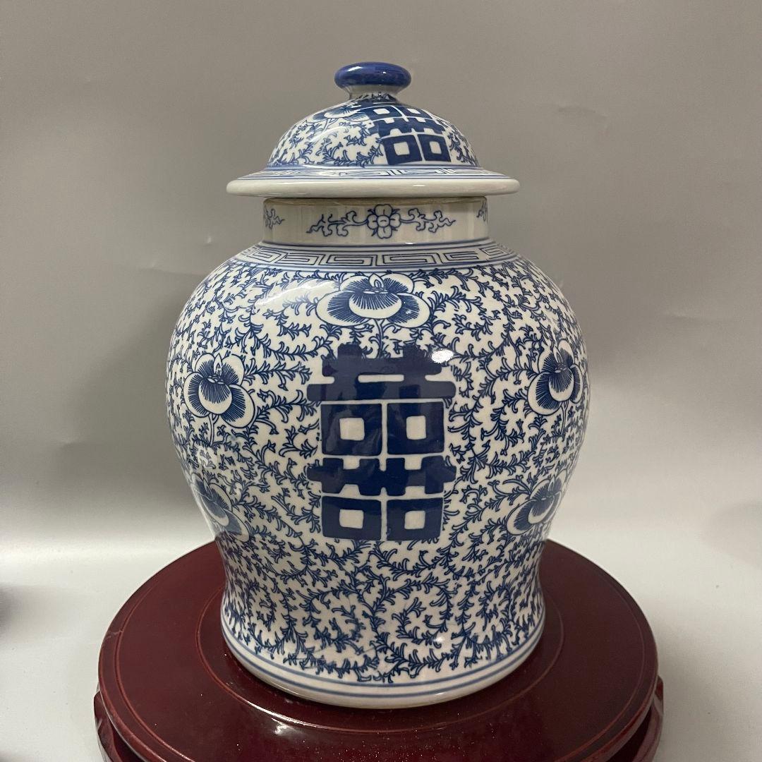 景徳鎮 青花磁器喜字将軍缶 陶磁器装飾品 工芸品 美術品 置物
