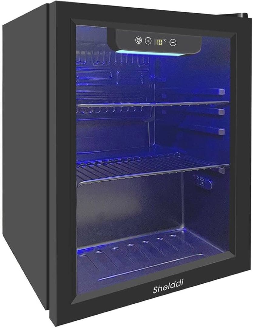 Shelddi 小型冷蔵庫 48L 透明ガラスドア 省エネ 一人暮らし ブラック