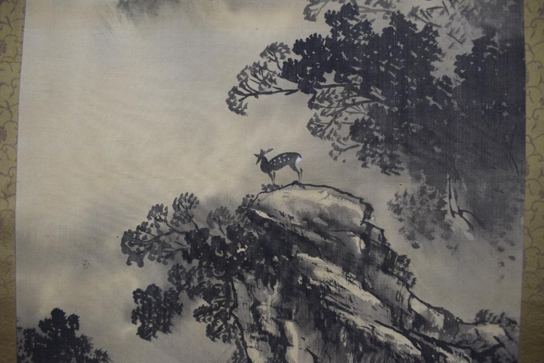 春酔/深山幽谷図/鹿図/山水渓谷/掛軸☆宝船☆Y-713　JM