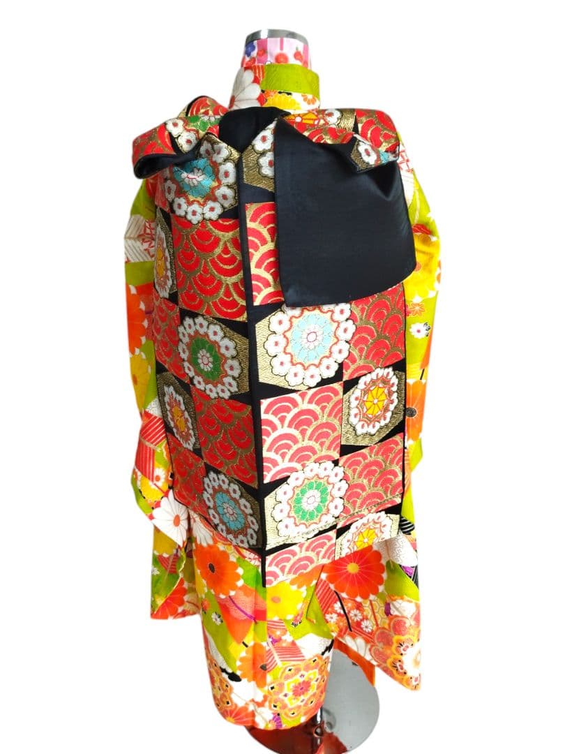 アンティーク黄緑の着物と帯セット