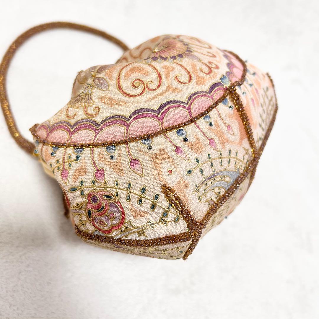 未使用タグ付 OKAJIMA オカジマ ビーズバッグ シルク 和装 ハンドバッグ