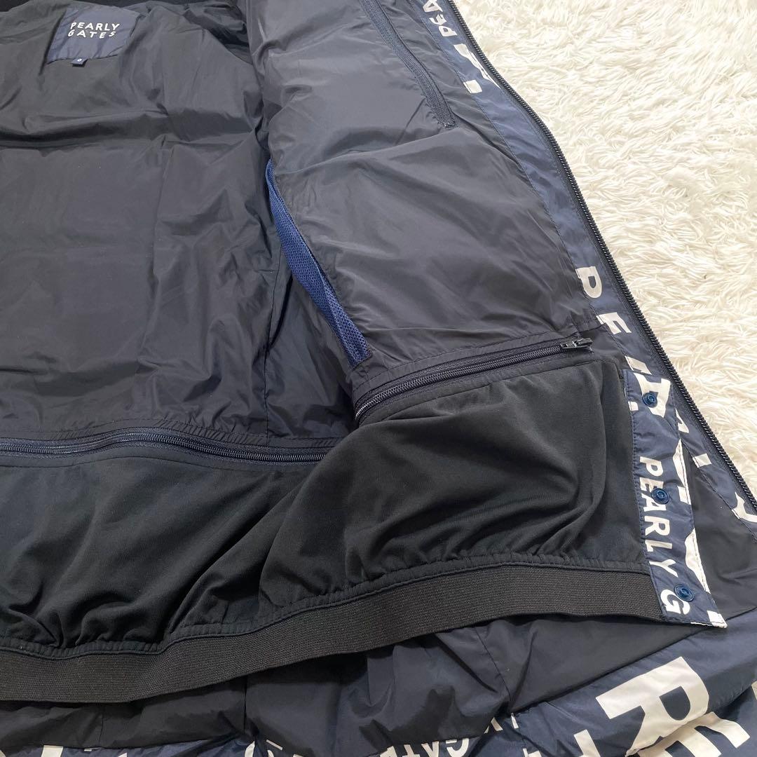 極美品 パーリーゲイツ ダウンジャケット 2way ロゴ総柄 0サイズ ネイビー