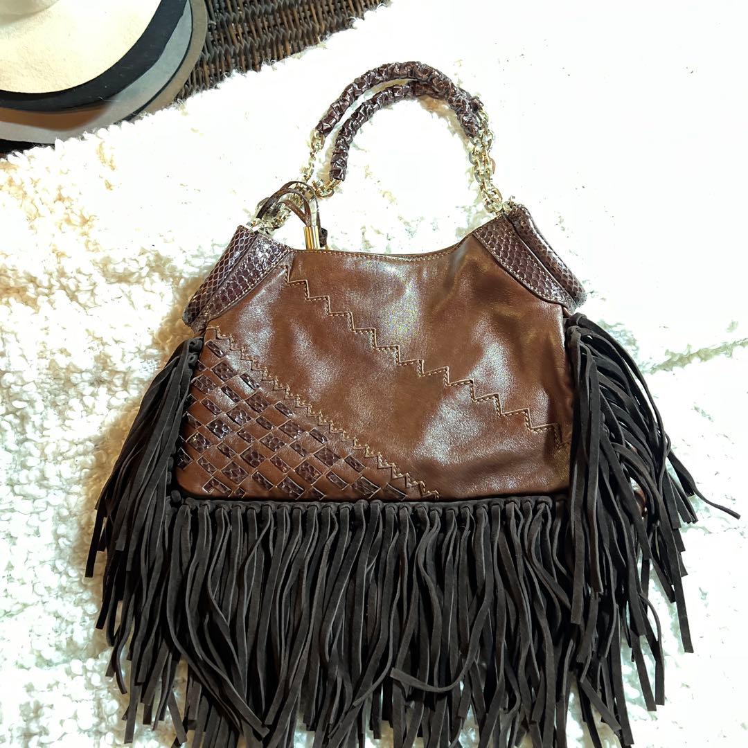 ジミーチュウ フリンジショルダーバック ブラウン