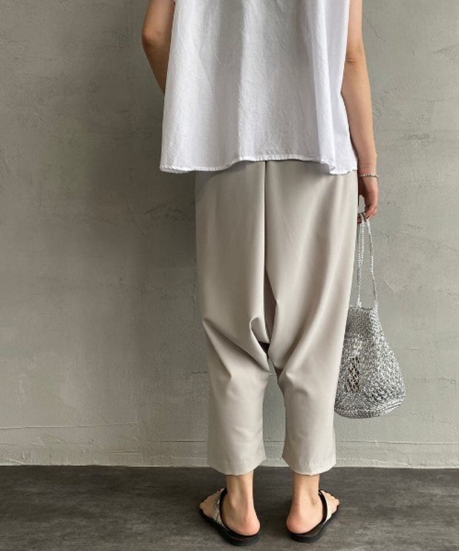 【美品】ミズイロインド〈日本製〉ストレッチ生地サルエルイージーパンツFベージュ