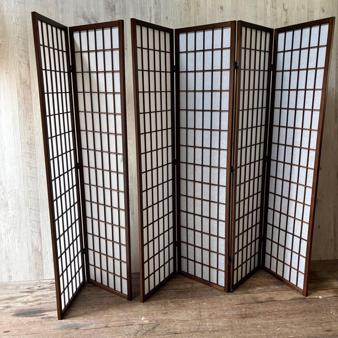 障子スクリーン 木製フレーム パーテーション 衝立 和風 2連+4連 目隠し