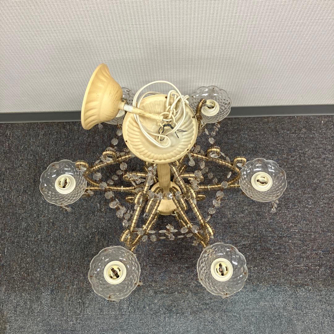 ガラス製 ホワイト シャンデリア 6灯 クリスタル ビーズ 装飾 ライト