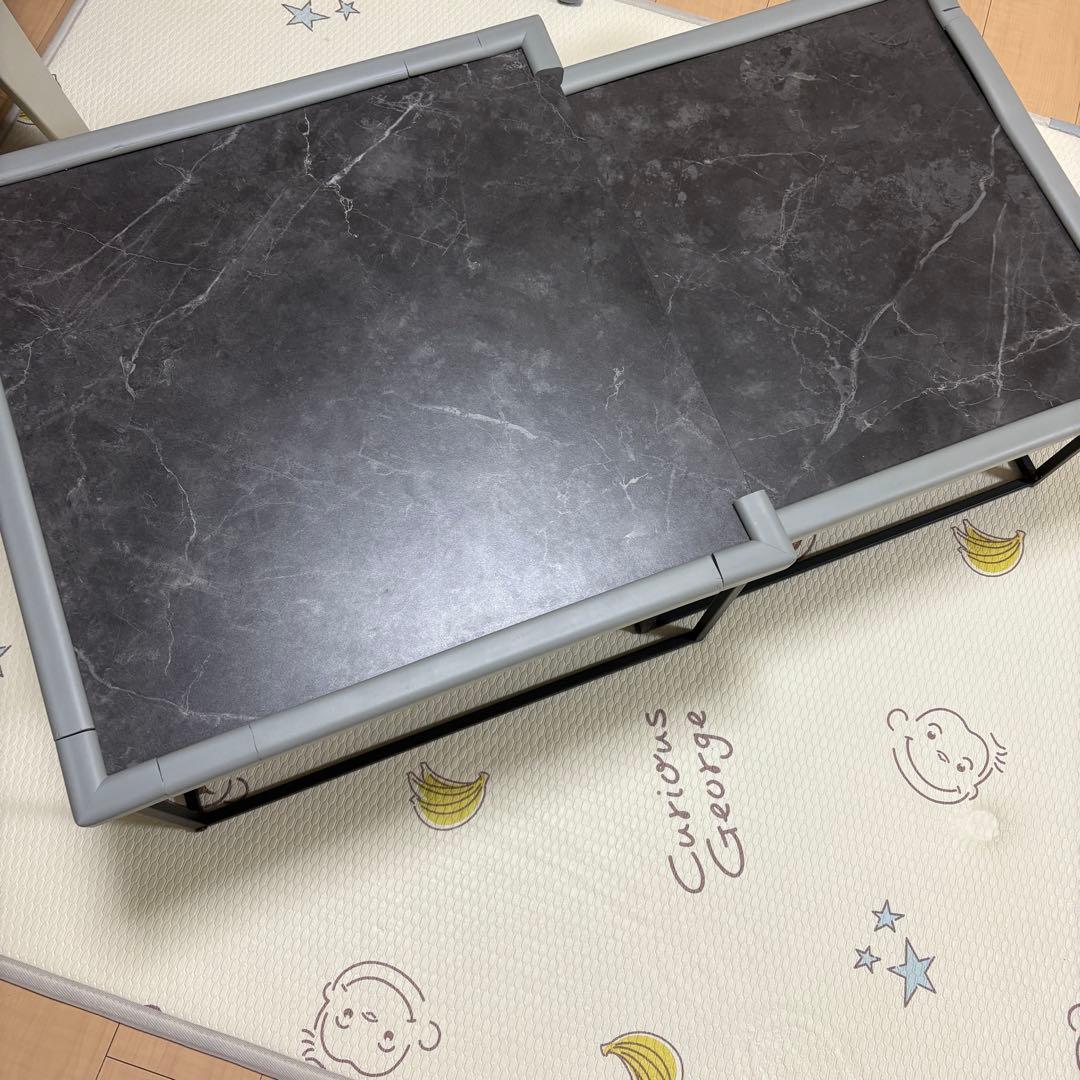 O*e様 LOWYA ローテーブル Sサイズ 大理石柄 ダークグレー/ブラック