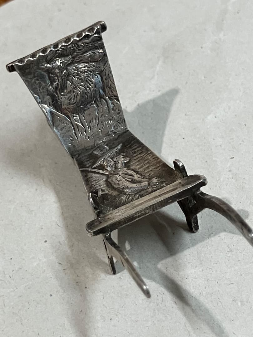 ヴィンテージ 刻印 レリーフ 剣 羊 ミニチュア シルバー 手押し車 荷車