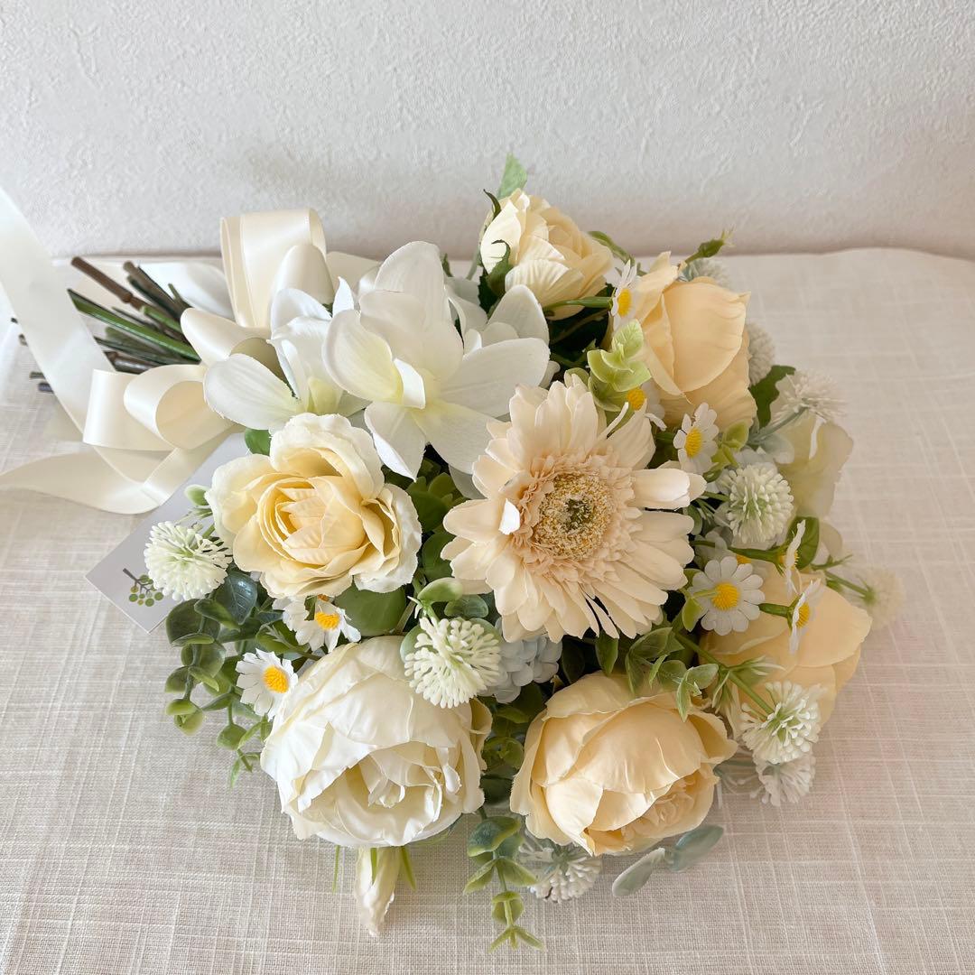 ウェディングブーケとブートニアのセット♡ブライダルブーケ♡イエローブーケ♡ローズ