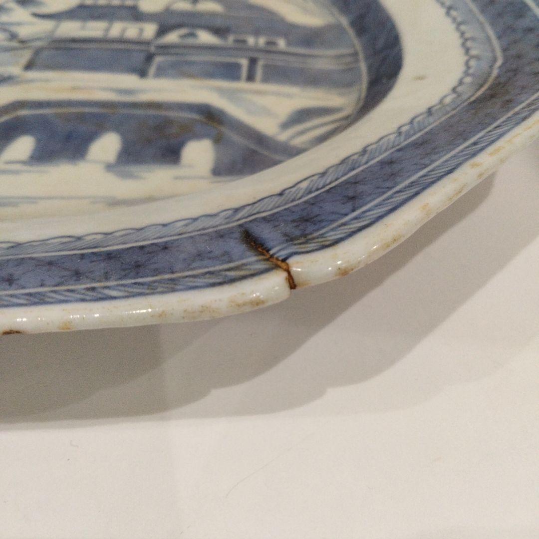 専用 m198 中国唐物 清朝古染付 新渡 南京山水風景図八角大皿