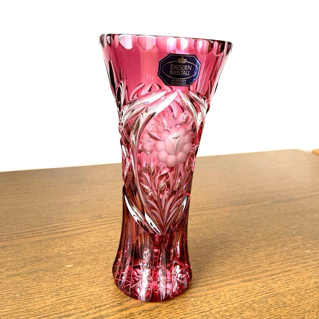 新品 ドイツ製 ドレスデン クリスタル ガラス 切子 花瓶 フラワーベース