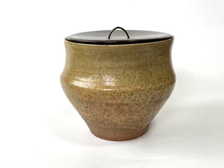 骨董　古美術　権兵衛焼　水指　出雲　楽山　伊羅保　黄伊羅保　枇杷　茶道具　塗蓋