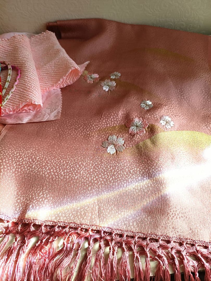 正絹クリーム色着物とイエロー系薔薇の花作り帯セット