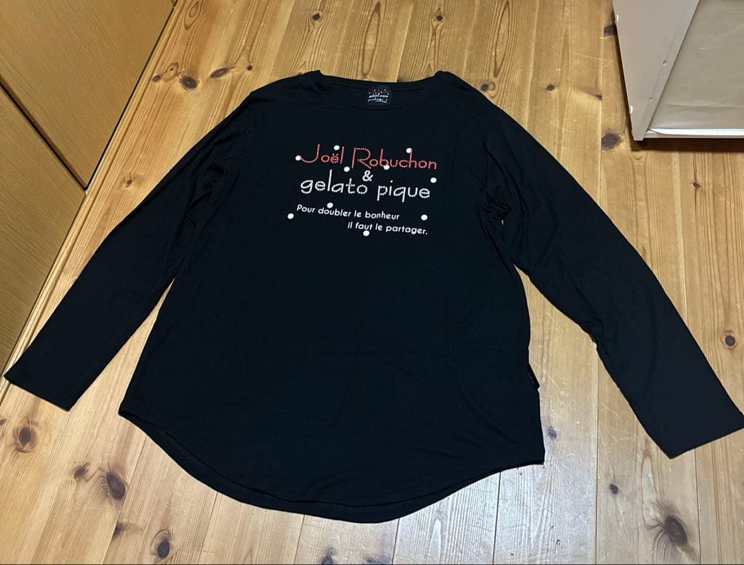 ジェラピケ　ドットワンポイント　ロンT ブラック　ロングパンツセット