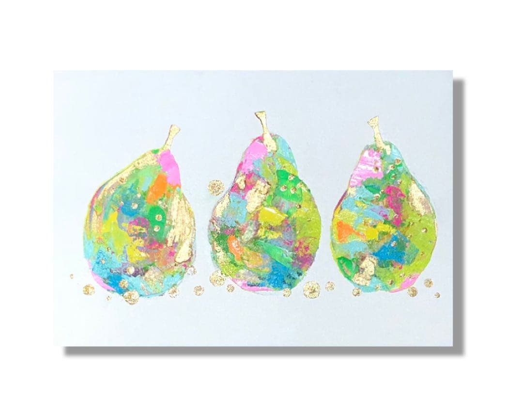 絵画　油絵　原画　一点物　北欧　フルーツ　洋梨　イエロー　グリーン　SM