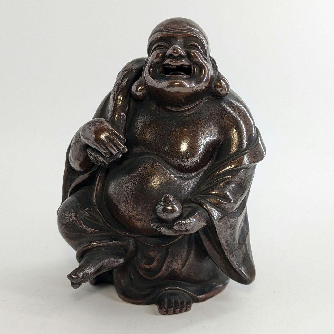 明治大正期 備前焼 布袋尊像 置物 布袋様 七福神 縁起物 踊り布袋 工芸品