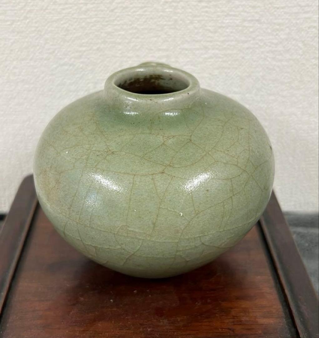 中国明時代　龍泉窯青磁水盂 文房具　胴直径約9.5㎝ BL2-4