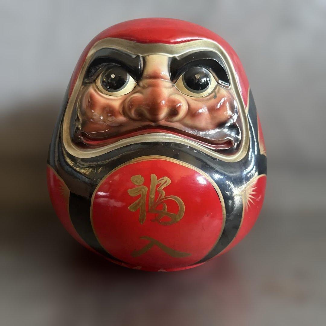 ヴィンテージ希少品‼️陶器ダルマ貯金箱　赤色の達磨 置物