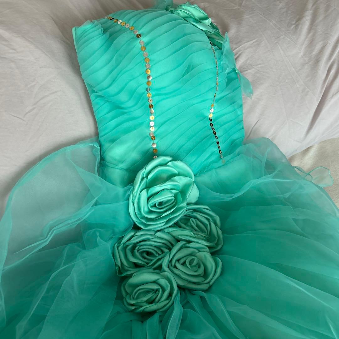 ミントグリーン フラワー装飾 ロングドレス　演奏会　カラードレス 発表会