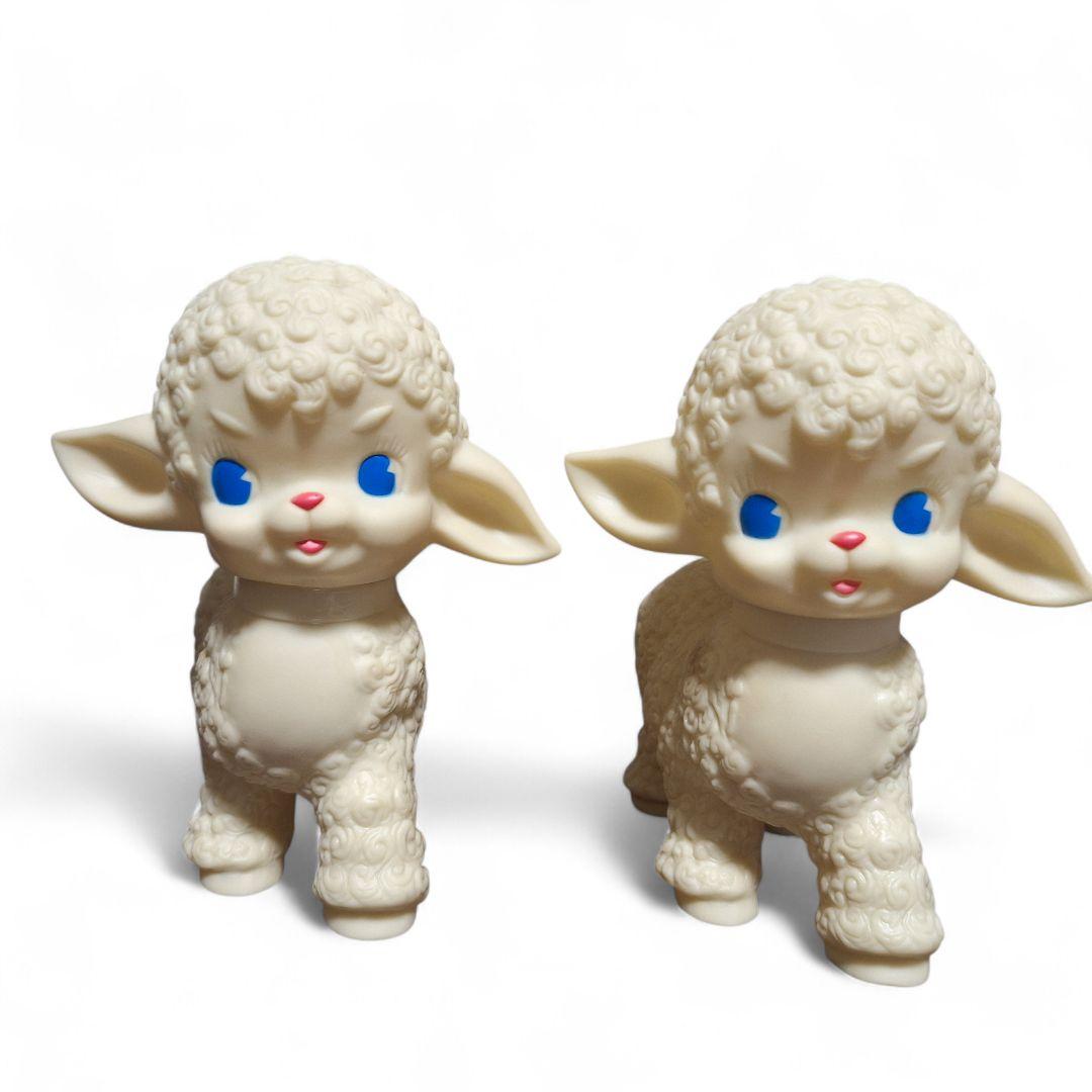 SUN RUBBER CO. 1955刻印 ひつじソフビ 2体 笛鳴る 16cm