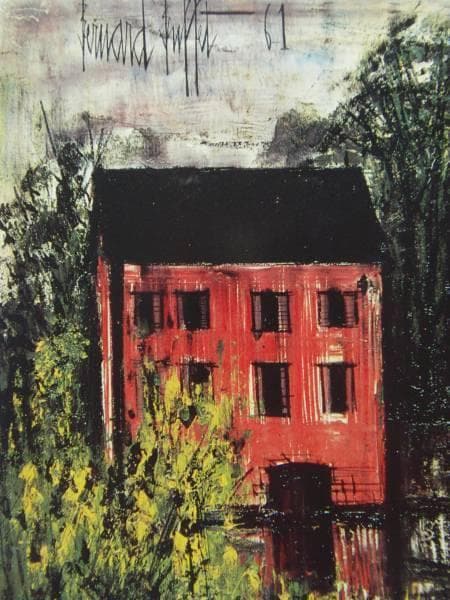 ベルナール ビュッフェ、「赤い家」、希少な画集より、新品高級額・額装付