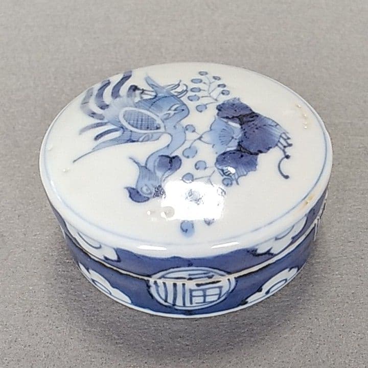 古伊万里香合　古伊万里染付香合　煎茶道具　古伊万里盒子　印盒　鳳凰図香合