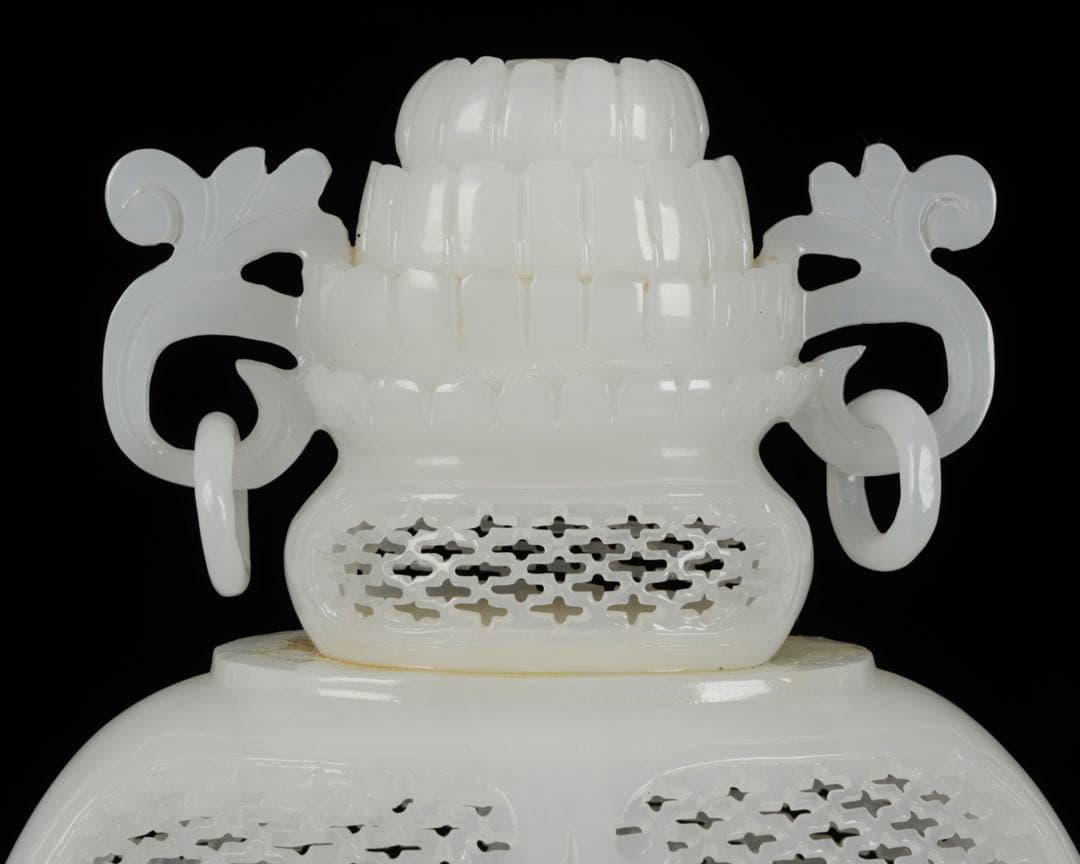 大*発様 中国古玩 白玉石大香炉 龍透彫細密彫刻 高さ36cm 唐物 古美術品