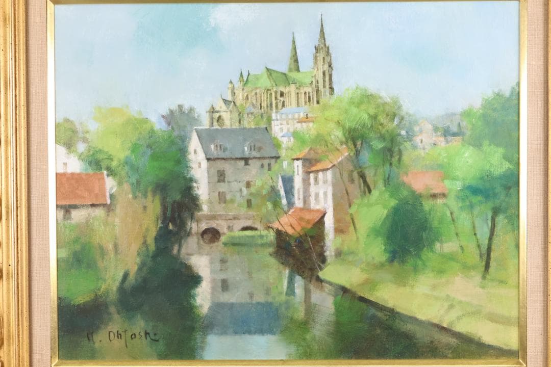 【真作】 大歳克衛 「 シャルトル新緑 」 油彩F6号　青木画廊　BJ237